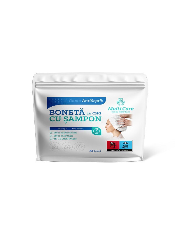 Multi care antiseptik boneta cu sampon 2% chg 1buc
