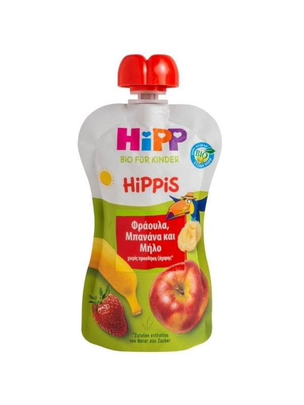 PIURE DE FRUCTE "HIPPIS" (mar-capsuni-banana) ECO 100gr HIPP