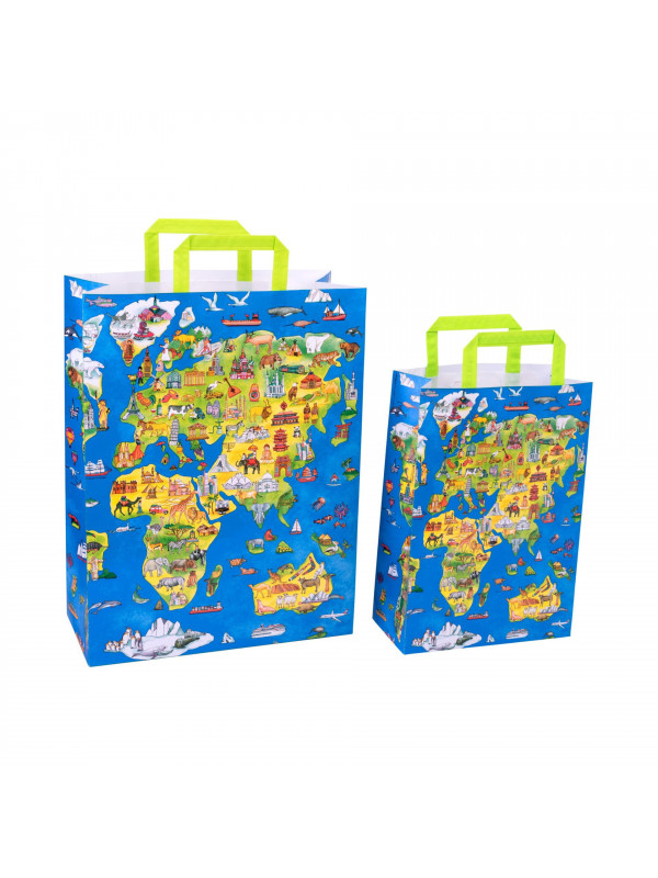 Sacosa cadou din hartie - Harta Lumii (XL - 45 x 17 x 48cm, 100g)