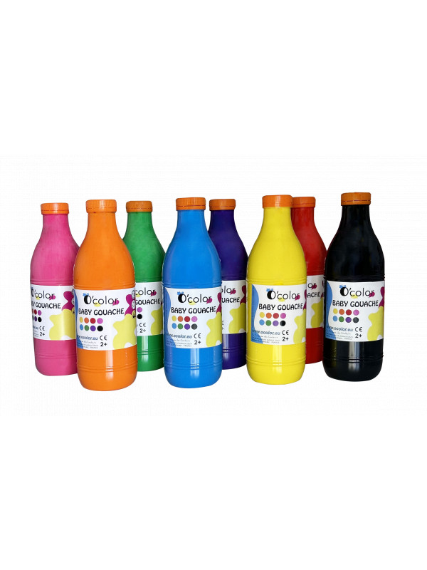 Set 8 x 1000 ml Guasa lavabila pictura, potrivita pentru copii mici, incepand de la 2 ani
