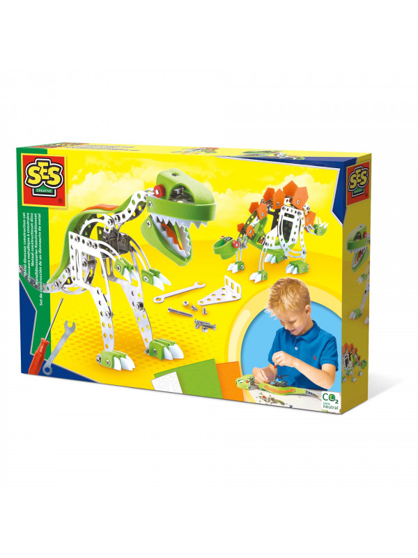 Set de constructie copii - Dinozauri din metal T-rex si Stegosaurus