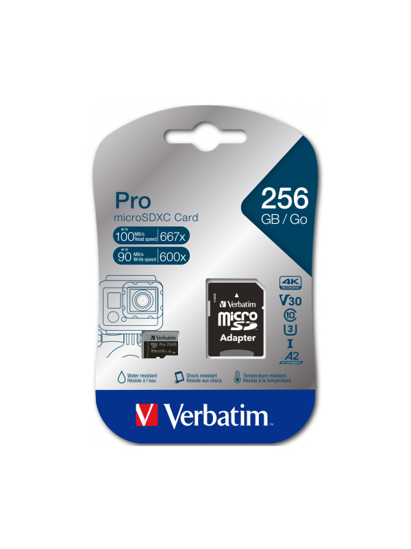 Verbatim Pro microSDXC U3 256GB with adapter