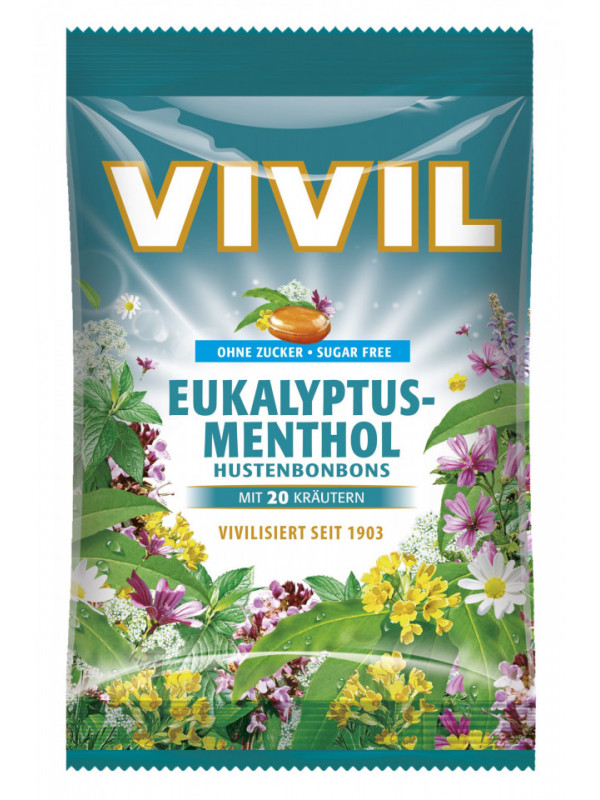 Bomboane Vivil Eucalipt si Mentol fara zahar 60g