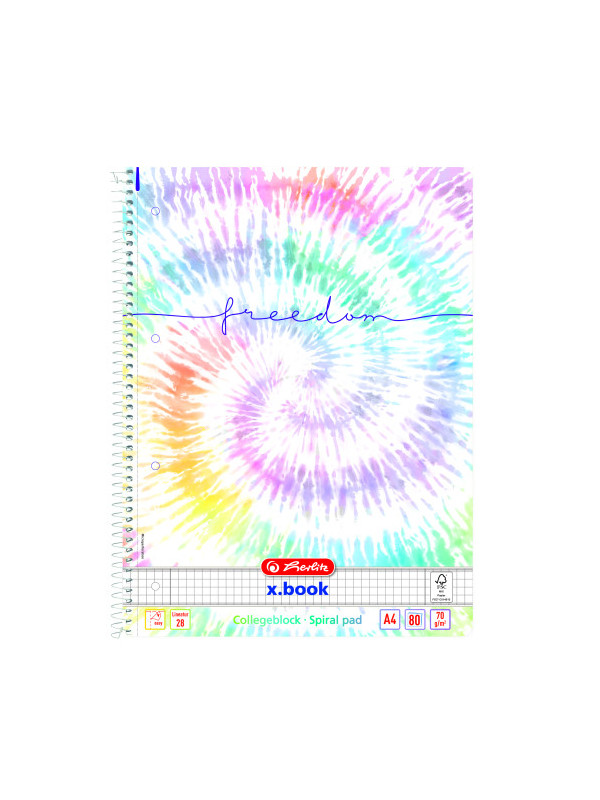 Caiet a4 80 file, cu spira, patratele, motiv new batik freedom