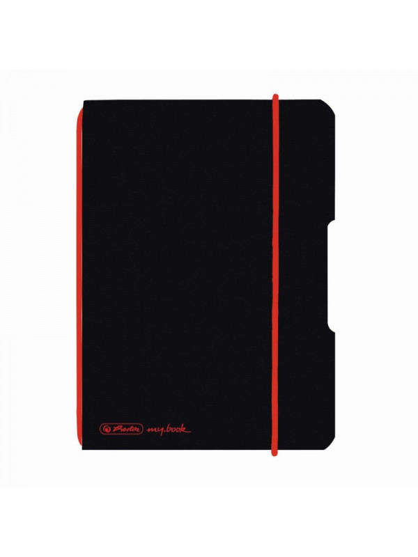 Caiet Herlitz, my.book flex, A6, 40 file, 70 gr/mp dictando, coperta neagra, elastic rosu