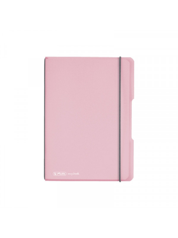 Caiet my.book flex a5 40f 80gr patratele, coperta roz transparenta, elastic gri