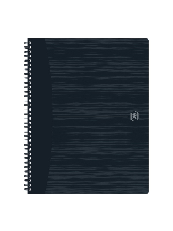 CAIET OXFORD ORIGINS, A4+ 70 FILE, HARTIE OPTIK 90G/MP, SPIRA DUBLA, SCRIBZEE, ECOLABEL, COPERTA PLASTIFIATA FLEXIBILA, MICROPERFORATII, MARGINI LINIATE, PAGINA INFO PERSONALE, DICTANDO, CULOARE NEGRU