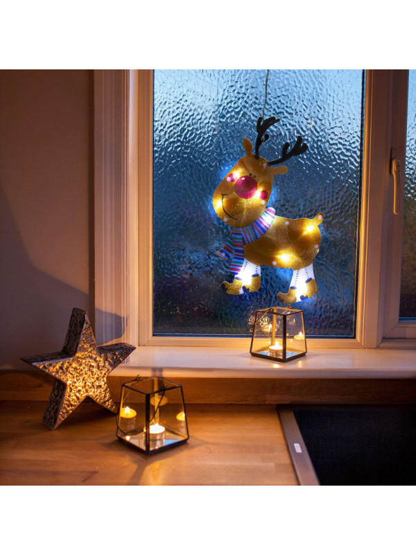 Decor fereastra LED PVC - ren - 28 x 17 cm - 3 x AAA