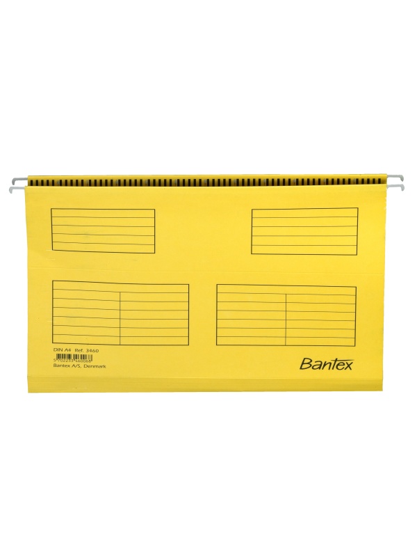 DOSAR SUSPENDAT BANTEX FLEX A4, CAPACITATE 100 FILE, BAGHETA METALICA, CARTON BLUE ANGEL, INCLUDE 25 ETICHETE SI PORTETICHETE 5 CM, CULOARE GALBEN, SET 25