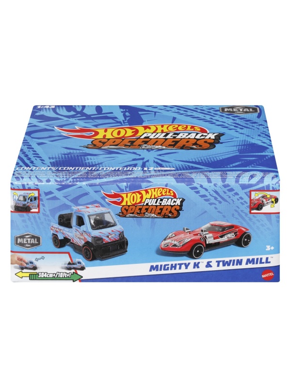 HOT WHEELS SET 2 MASINUTE METALICE PULL BACK MIGHTY K SI TWIN MILL 1:43