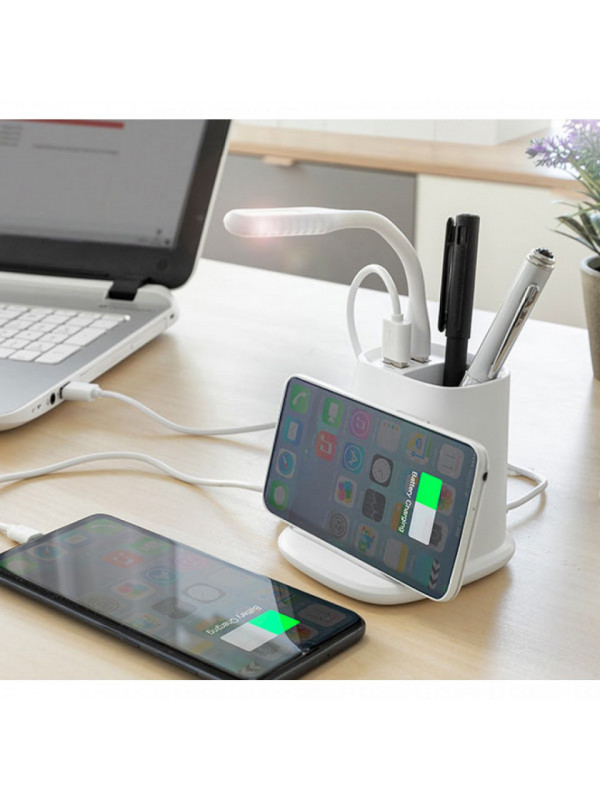 Incarcator wireless cu suport organizator si lampa led usb 5-in-1