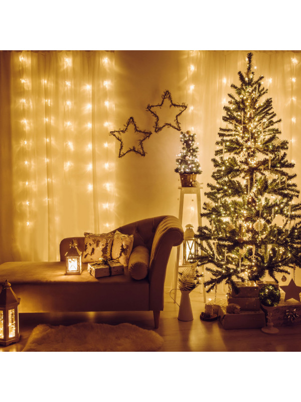 Perdea luminoasă - 200 LEDuri - alb cald - IP44 - 4,2 m - 8 programe