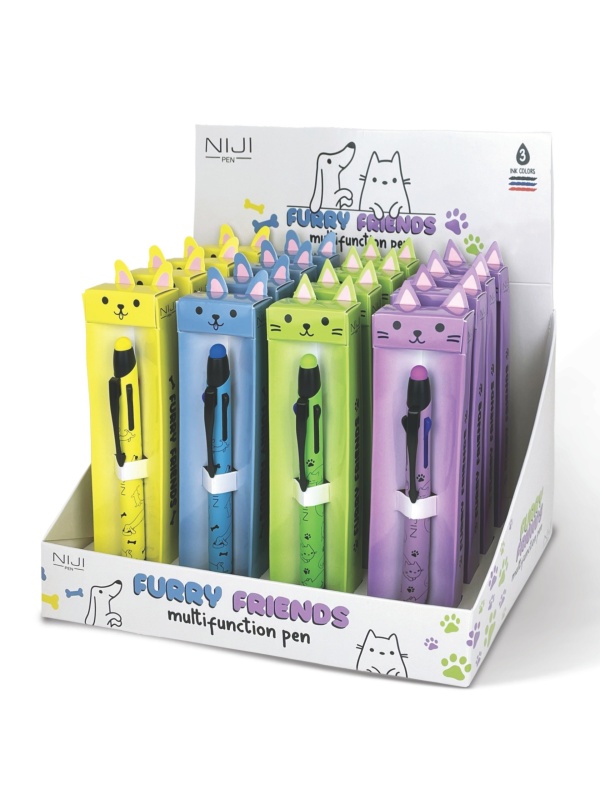 Pix 3 culori in 1, Furry Friends, cu varf touch, 4 modele (16 buc/display)