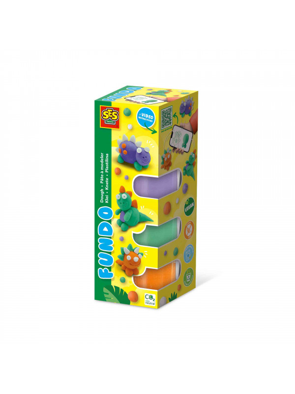 Plastilina colorata vegana FunDo - Dinozauri (3 x 90 gr - 1 x 40 gr)