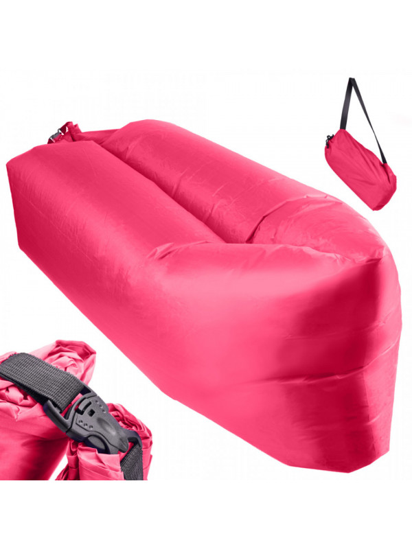 Saltea Autogonflabila "Lazy Bag" tip sezlong, 230 x 70cm, culoare Roz, pentru camping, plaja sau piscina