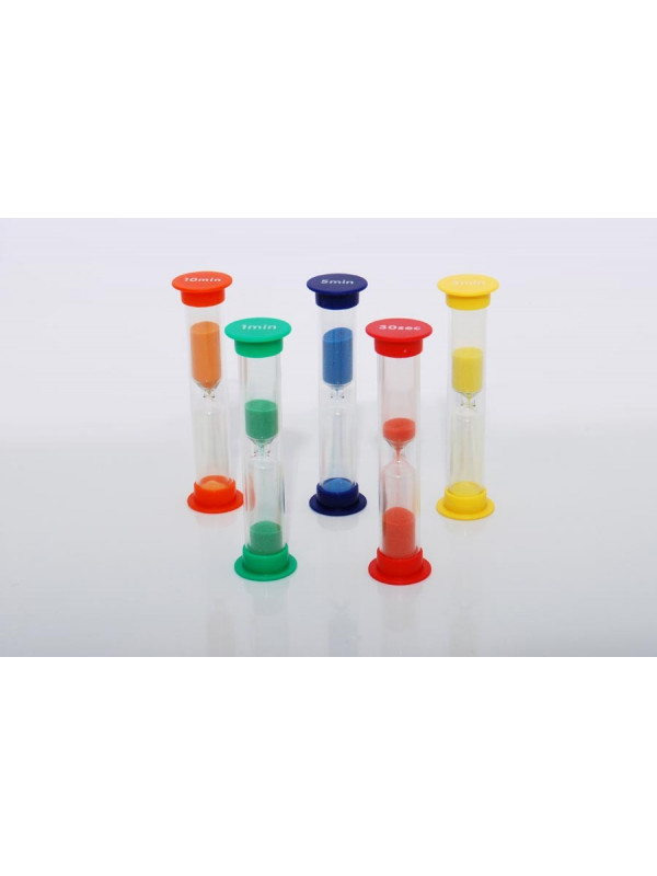 Set de 5 miniclepsidre cu nisip colorat si cronometrare diferita