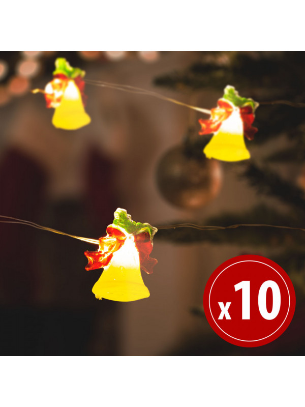 Șir de lumini LED - formă de clopoței - 2,2 metri - 10 LEDuri - alb cald - 2 x AA
