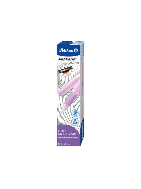 STILOU PELIKANO STRUCTURE, PENITA M, GRIP ERGONOMIC, PENTRU DREPTACI, 1 PATRON MARE ALBASTRU INCLUS, CULOARE ROZ DESCHIS, IN CUTIE DE CARTON