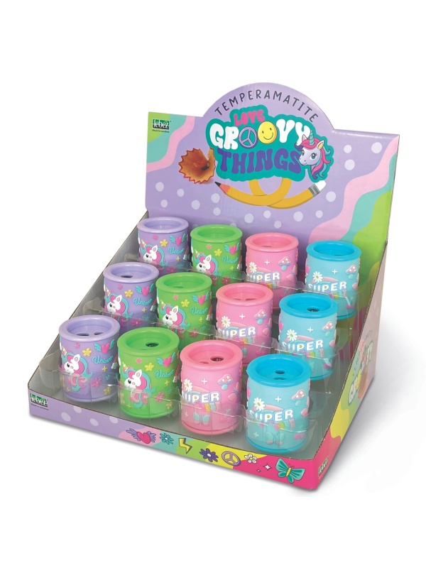 Ascutitoare de creion cu 2 gauri si container cu detalii tridimensionale Cute, 4 modele (12 buc/display)