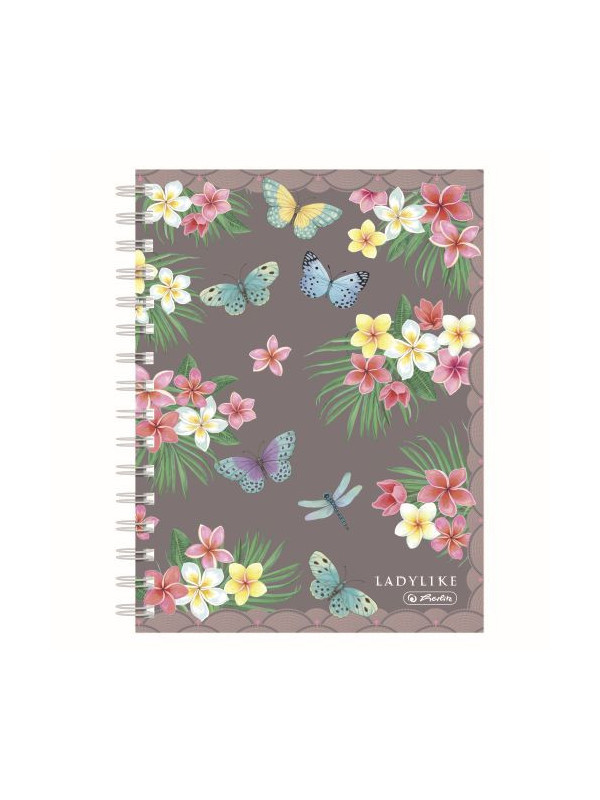 Caiet a5 100 file, cu spira, patratele, motiv ladylike butterflies