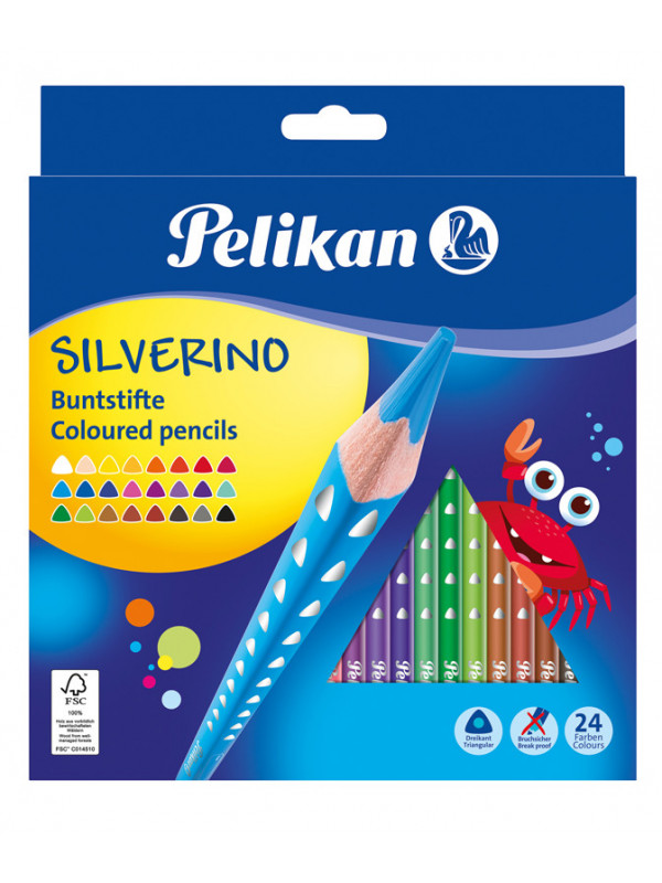 Creioane color silverino lacuite, set 24 culori, sectiune triunghiulara