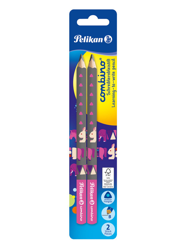 Creion grafit, lacuit combino, gros, invata sa scrii, mina b, corp roz, 2 bucati/blister