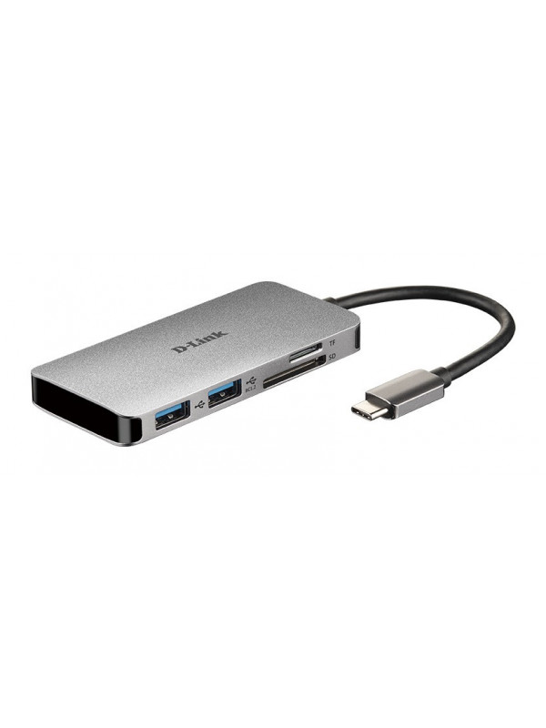 HUB extern D-LINK, porturi SD/microSD Dual Card Reader x 1, USB 3.0 x 2, HDMI x 1, USB Type C x 1, conectare prin USB Type C, cablu 15 cm, argintiu "DUB-M610"