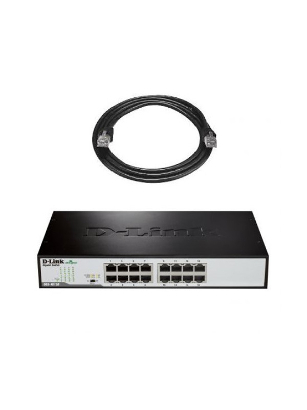 Pachet Switch D-Link DGS-1016D, 16 x 10/100/1000 + 5 cabluri retea 2m