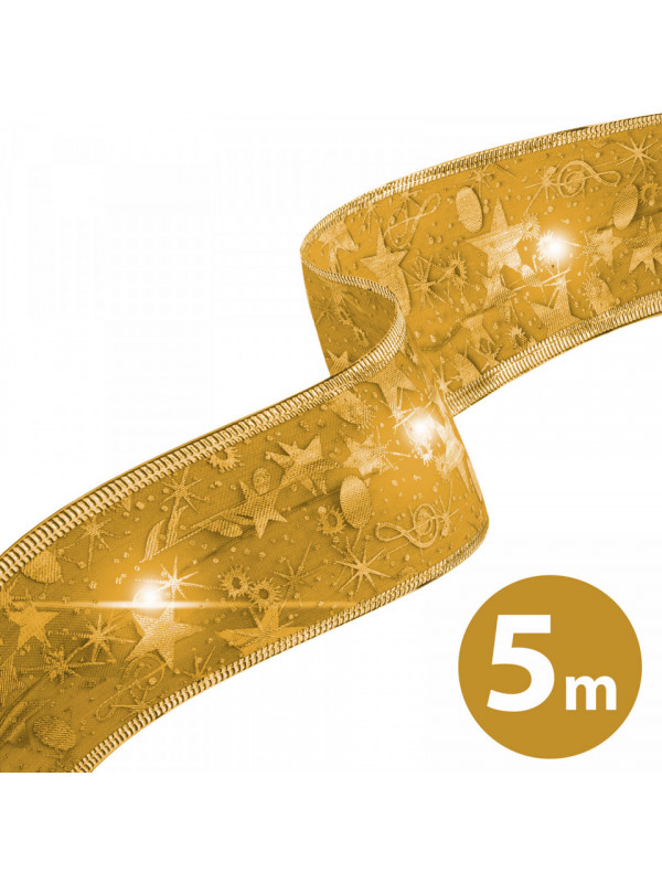 Panglică LED de Crăciun - aurie - 5 m x 5 cm - 2 x AA
