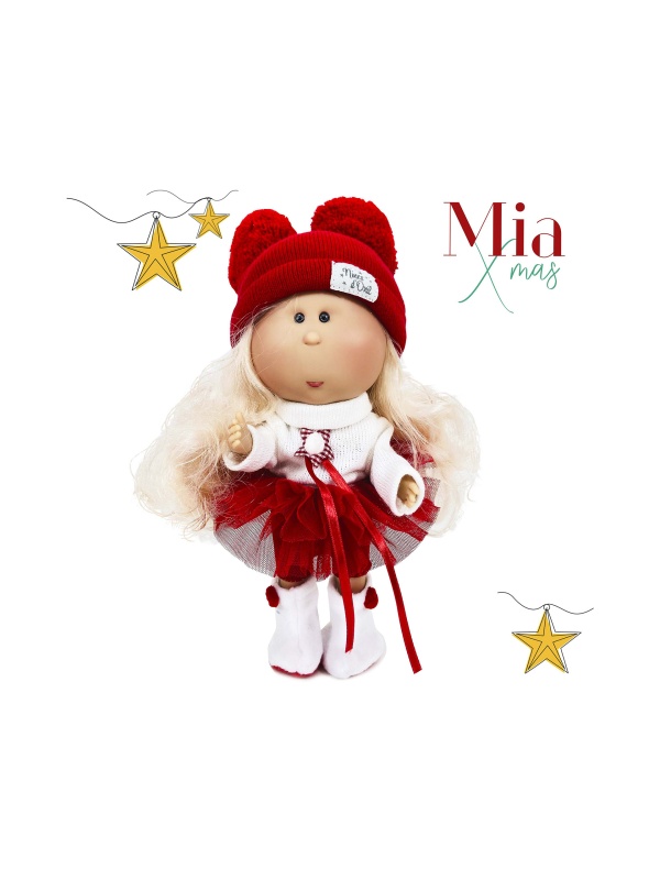 Papusa Nines D'Onil, Mia Craciun, cu parul blond, cu miros de vanilie, 30 cm