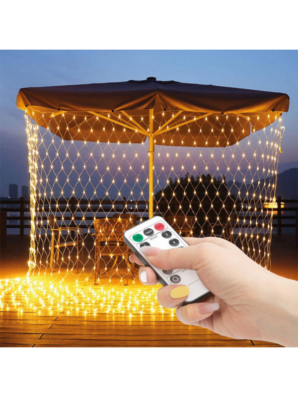 Plasă luminoasă LED - 190 LEDuri alb-calde - 3 x 2 m - 230V - cu telecomandă
