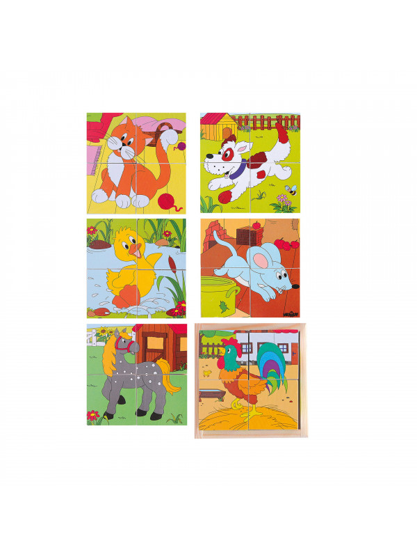 Puzzle din lemn cuburi - Animale de la ferma 2 x 2