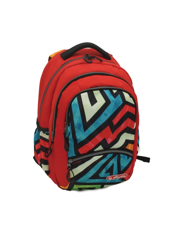RUCSAC HERLITZ ZIPPER PRO: ERGONOMIC, SPATIOS, POLIESTER RECICLAT REZISTENT LA APA, BRETELE AJUSTABILE, BANDA/FERMOARE REFLECTORIZANTE, MOTIV GRAFFITY
