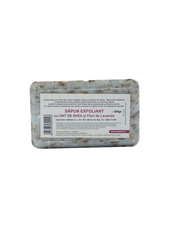 SAPUN EXFOLIANT CU FLORI DE LAVANDA SI UNT DE SHEA 200gr APIDAVA