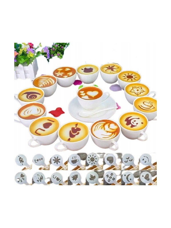 Set 16 sabloane reutilizabile pentru ornarea desertului sau a cafelei
