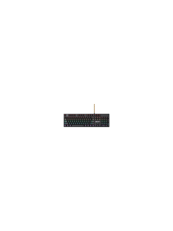 Wired black Mechanical keyboard With colorful lighting system104PCS rainbow backlight LED,also can custmized backlight,1.8M braided cable length,rubber feet,English layout double injection,Numbers 104 keys,keycaps,0.7kg, Size 429*124*35mm