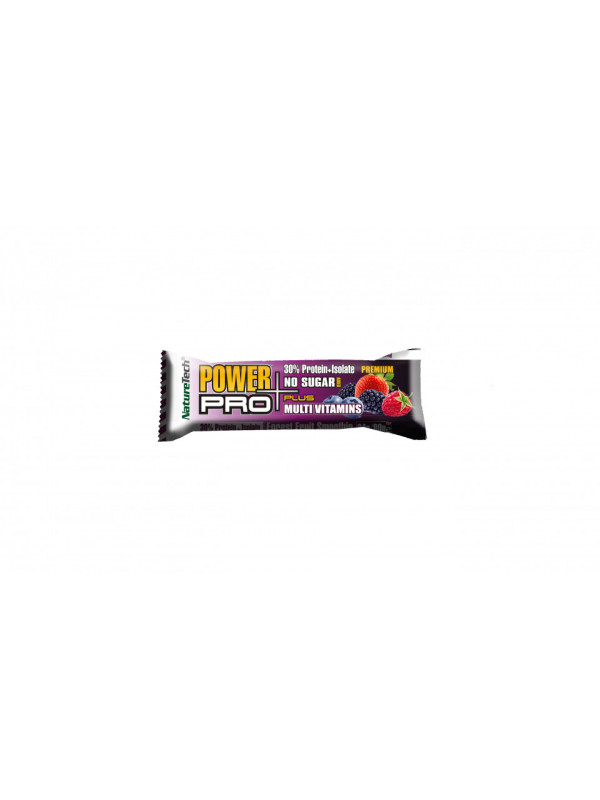 Baton energizant Power Pro Plus 30% proteina Fara Zahar, multivitamine cu aroma de fructe de padure Nature Tech