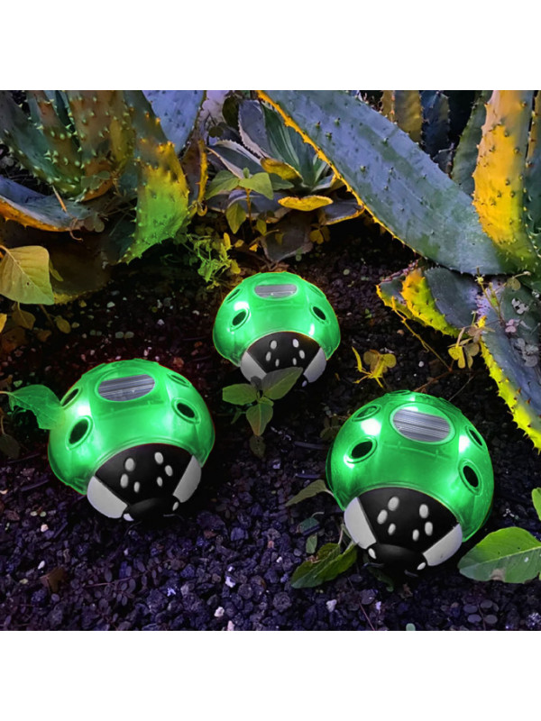Buburuza solara - verde - 14,5 x 12 x 6 cm - 6 LED-uri alb cald