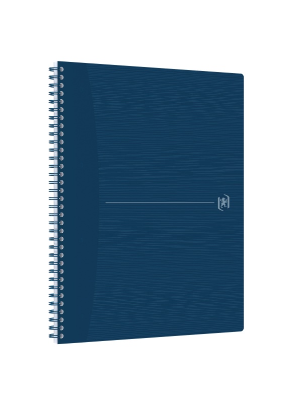 CAIET OXFORD ORIGINS, A4+ 70 FILE, HARTIE OPTIK 90G/MP, SPIRA DUBLA, SCRIBZEE, ECOLABEL, COPERTA PLASTIFIATA FLEXIBILA, MICROPERFORATII, MARGINI LINIATE, PAGINA INFO PERSONALE, DICTANDO, CULOARE ALBASTRU INCHIS