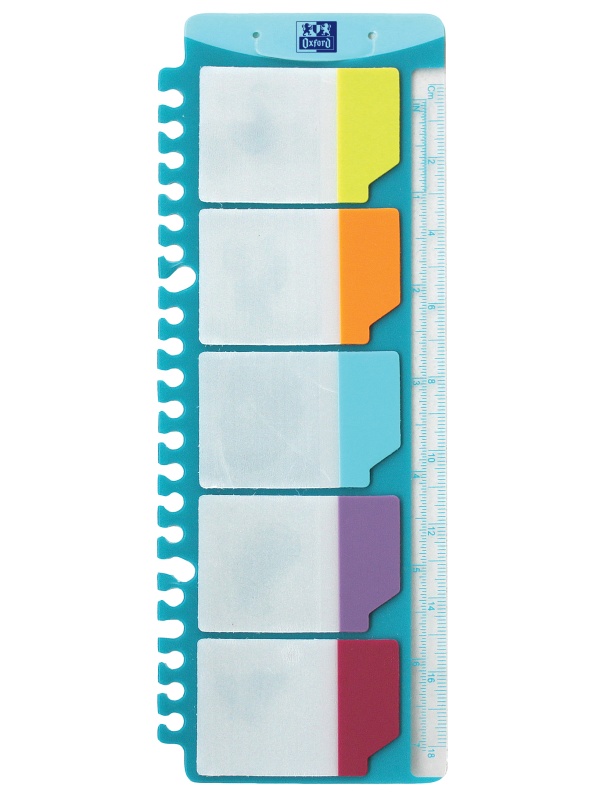 INDEX PLASTIC ADEZIV ELBA 25X9CM, TRANSLUCID, SUPORT GRADAT 18CM CE POATE FI INDOSARIAT, POSIBILITATE RESCRIERE, 5X5 CULORI, SET 25