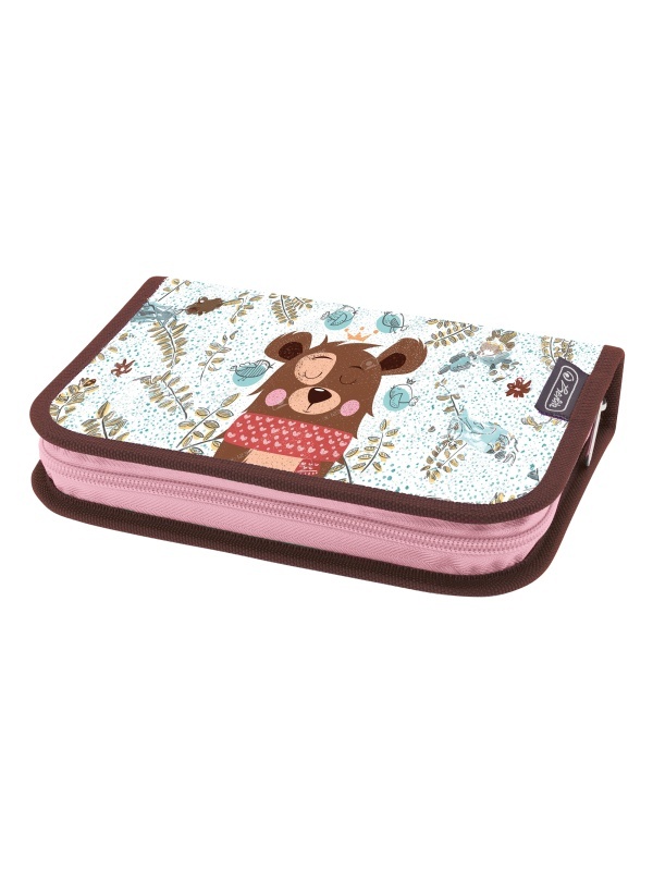 PENAR ECHIPAT 34 PIESE CU 2 CLAPE, INCLUDE ARTICOLE DE COLORIAJ, ARTICOLE PENTRU SCRIS SI STERS, FERMOAR ASCUNS, INTERIOR TEXTIL, DIMENSIUNE 13.5 X 19.5 X 3.5 CM, MOTIV BEAR