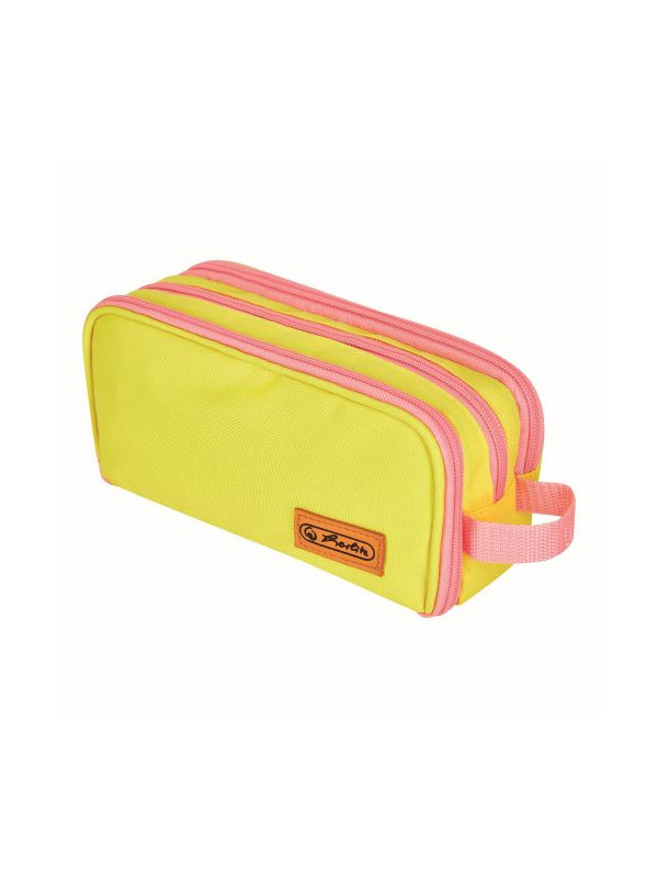 Penar tip etui, neon, 3 compartimente, galben/roz
