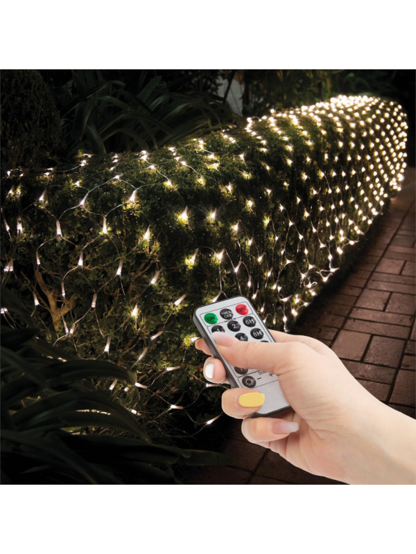 Plasă luminoasă LED - 100 LEDuri alb-cald - 1.5 x 1.5 m - 230V - cu telecomandă