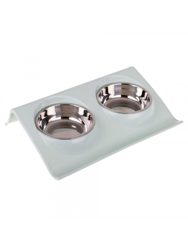 Set 2 buc. castron metalic cu suport pentru hranire animale de companie