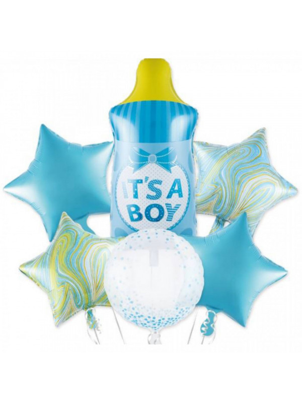 Set 6 baloane biberon albastru It's a boy