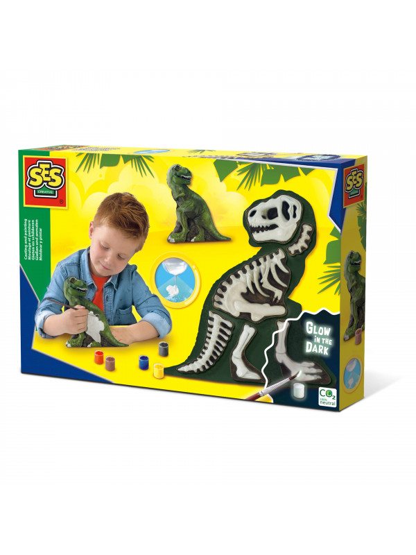 Set creativ mulaj si pictura - T-rex cu schelet fotoluminescent