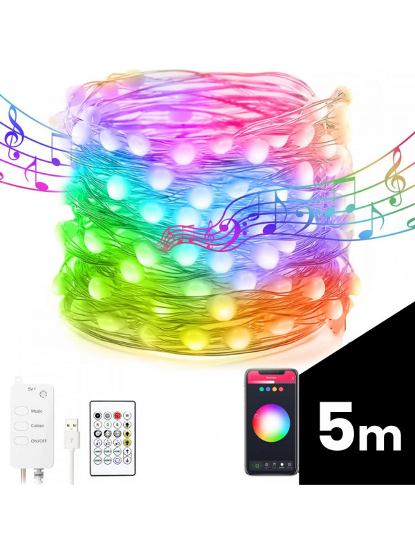 Șir de lumini inteligente - USB - 33 LED RGB - 5 m - Bluetooth