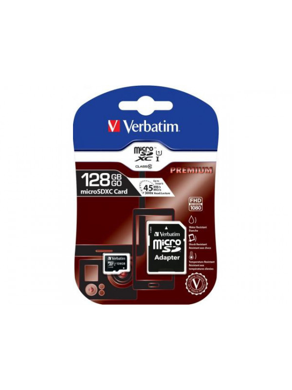 Verbatim microSDHC C10/U1 128GB Incl adapter