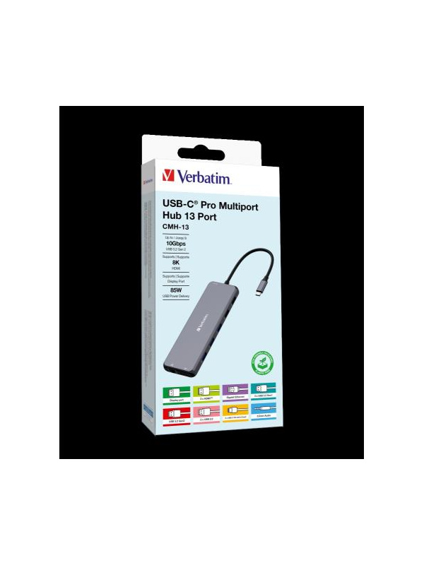 Verbatim USB-C Pro Multiport Hub CMH-13 2 x HDMI | DP | RJ45 | USB-A 3.2 Gen2 | 3 x USB-A 3.2 | 2 x USB-A 2.0 | Audio |2 x USB-C