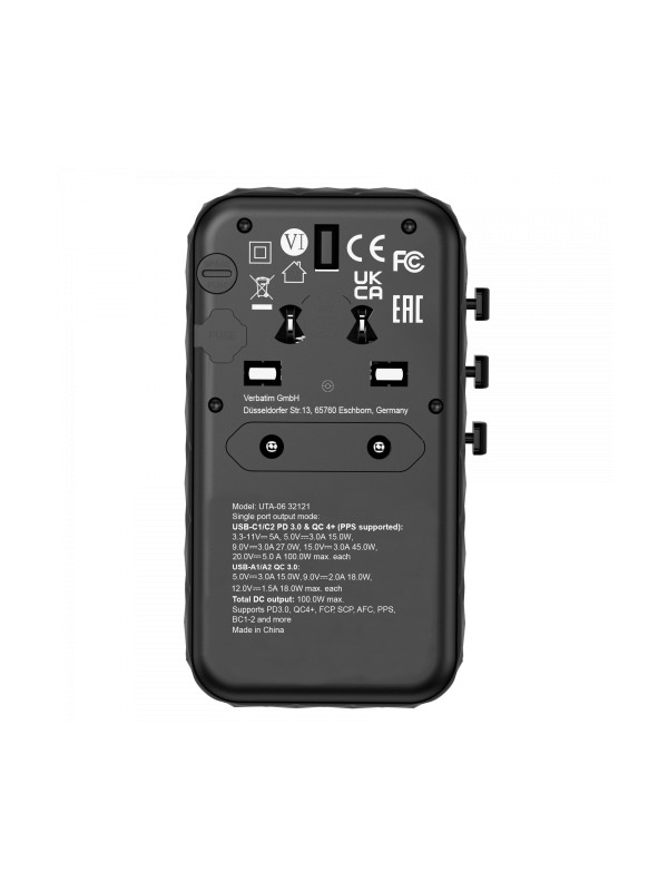 Verbatim UTA-06 GaN III Universal Travel Adapter with 2 x USB-C
